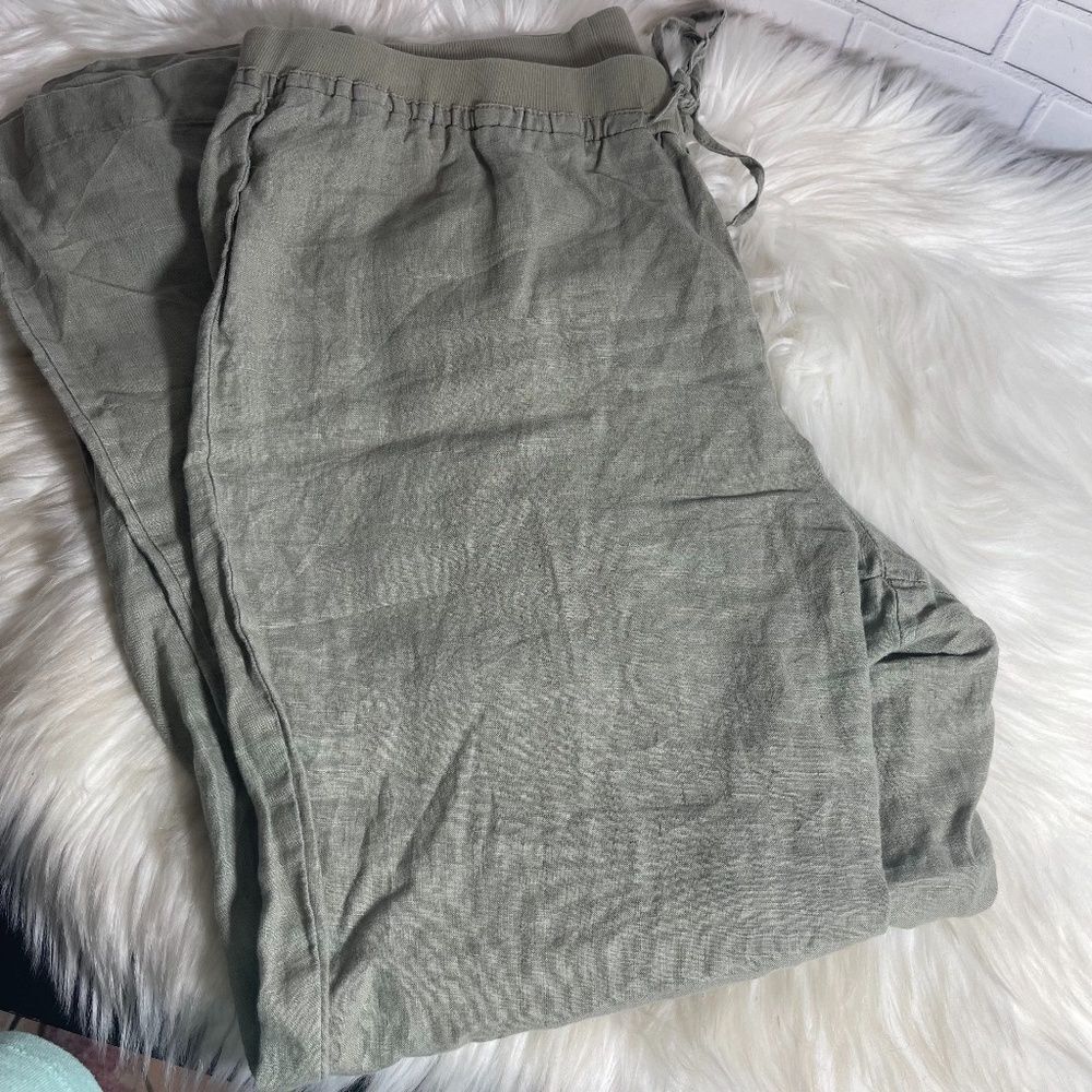Ellen Tracy Army‎ Green Linen Jogger Pants Sz L